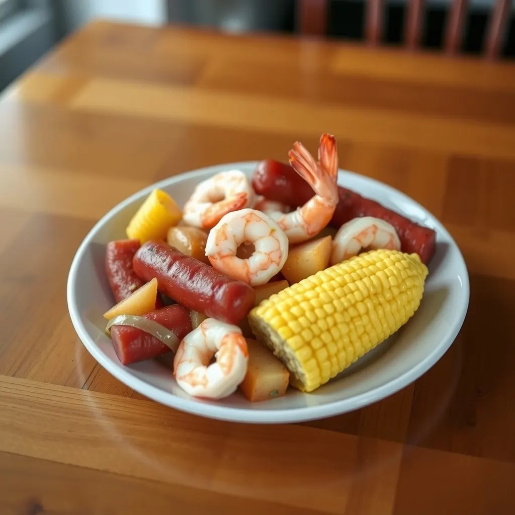 AI-generated illustration of Shrimp Boil with New Potatoes and Corn