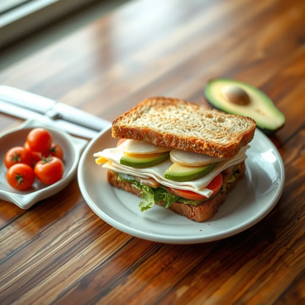 AI-generated illustration of Turkey, Avocado and Swiss Club