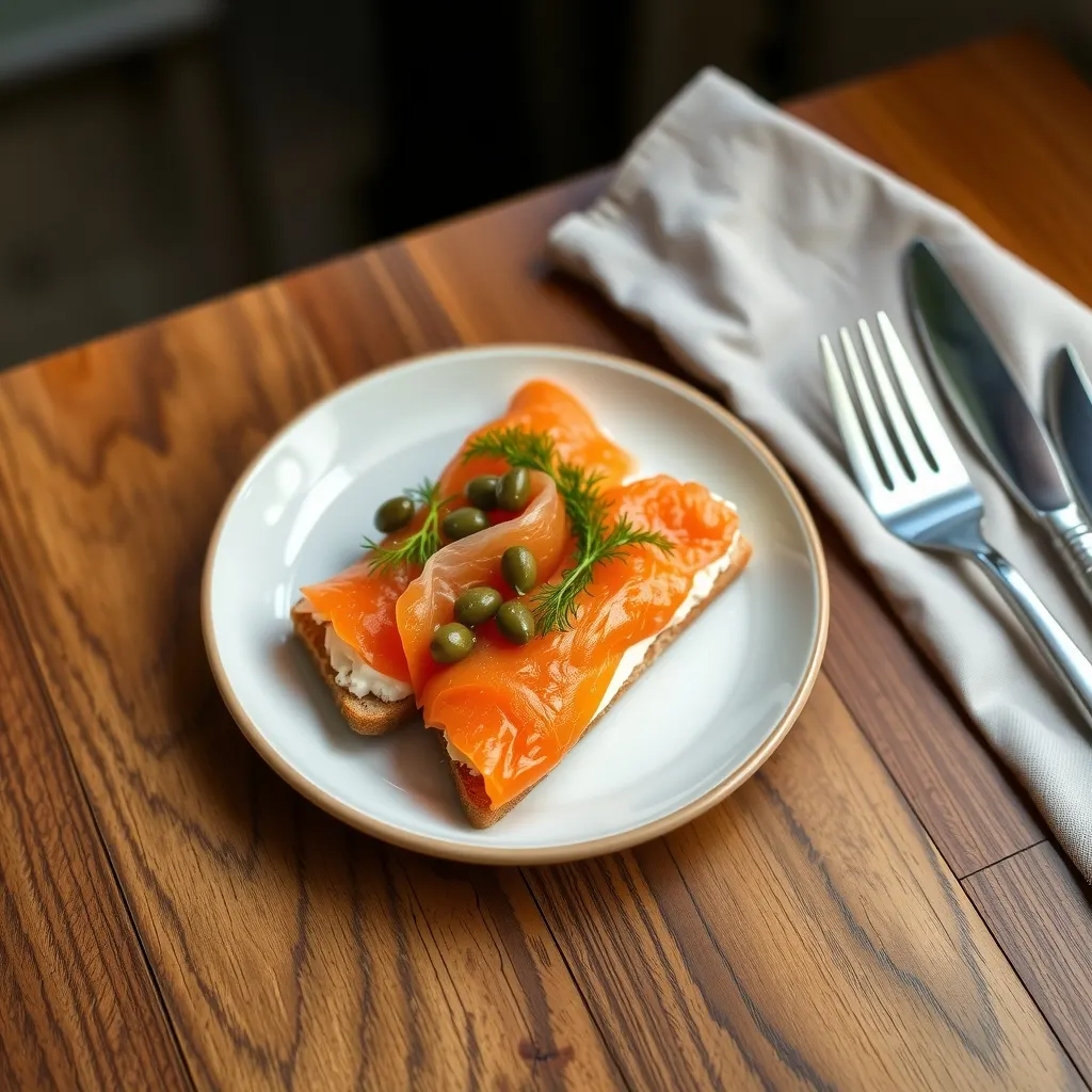 AI-generated illustration of Smoked Salmon and Dill Cream Cheese on Rye