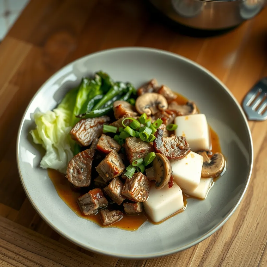AI-generated illustration of Beef and Vegetable Sukiyaki