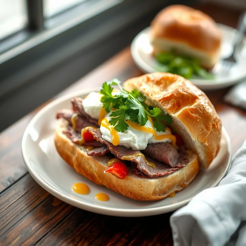 AI-generated illustration of Roast Beef and Horseradish Ciabatta