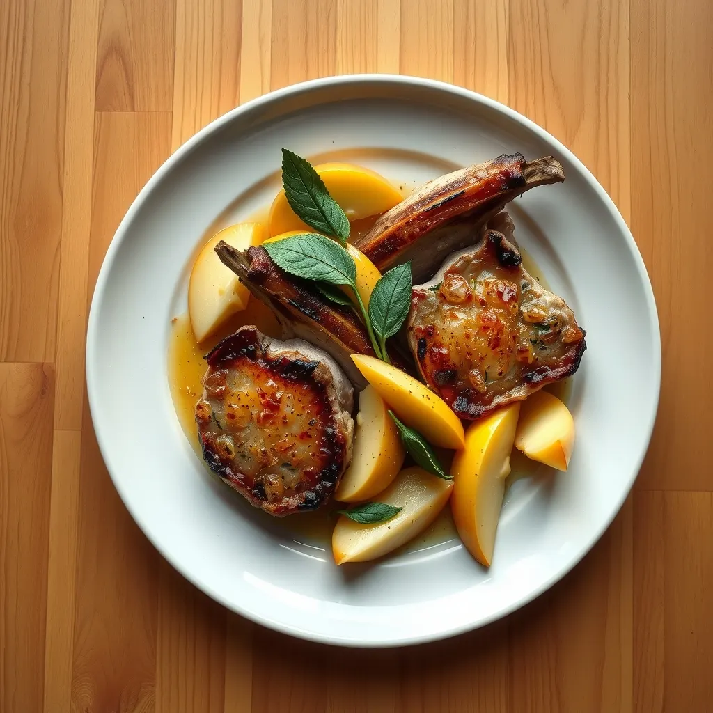 AI-generated illustration of Pan-Seared Pork Chops with Apples and Sage